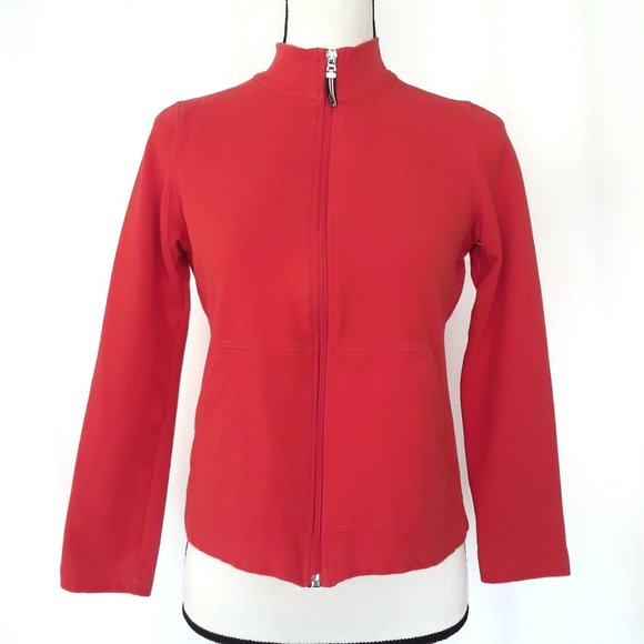 Liz Claiborne Red Mock Neck Front Zip Fitness Sweater - Picture 4 of 13